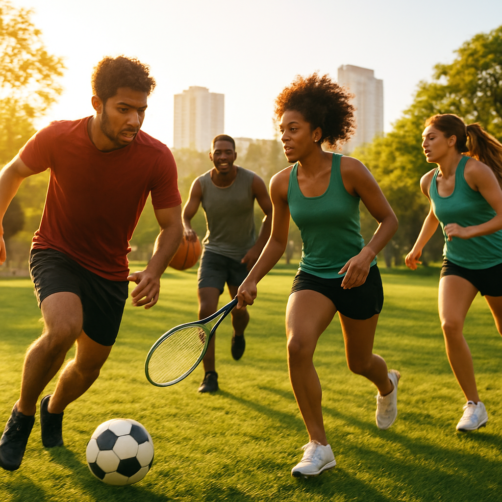 Personas practicando deporte juntas en un parque